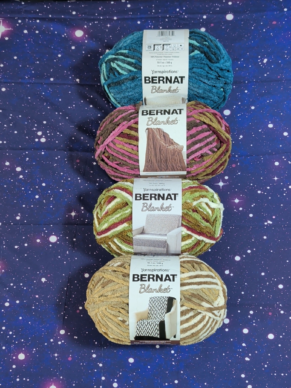 4 Brand New Skeins Bernat Blanket Yarn Variegated Multiple Colors Smoke Free